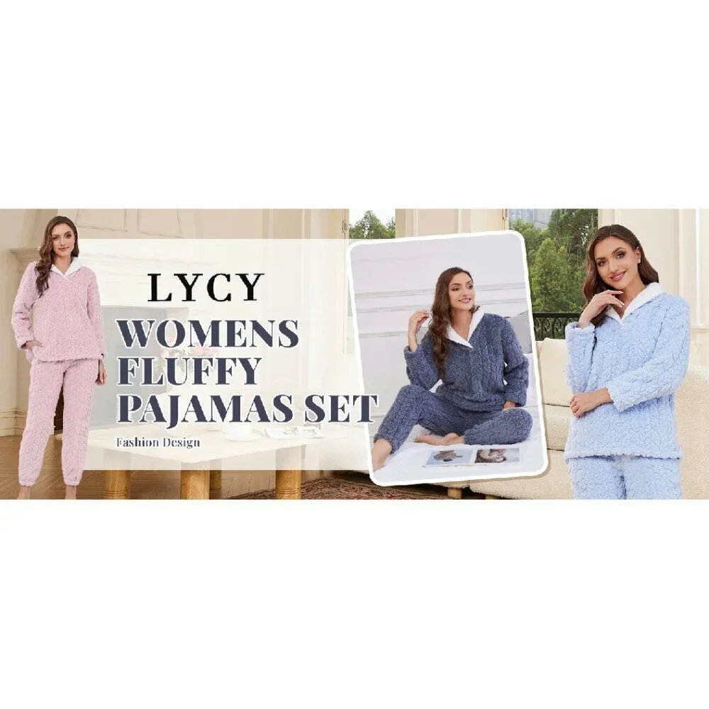Soft Fleece Pajama Set Women's 2-Piece Plush Sleepwear Winter Loungewear